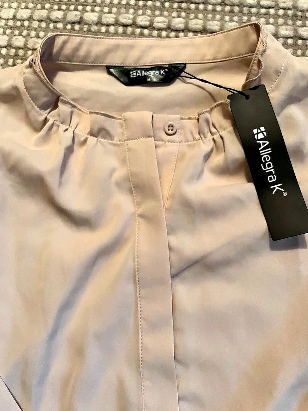 Allegra K Women's Ruffle Stand Collar Button Down Shirt cream colored - NWT